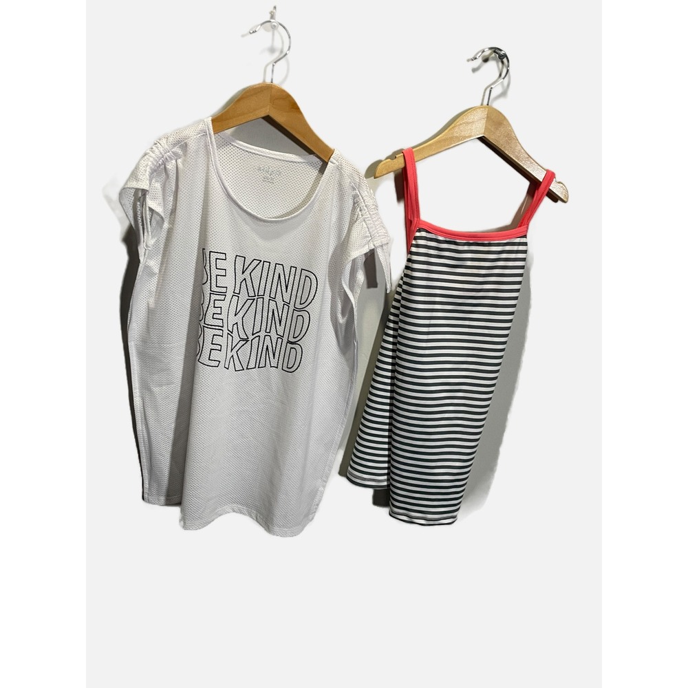 Kidpik 2pc Active Set Girls XXL 16 White Mesh Be Kind Striped Cami Sporty Summer